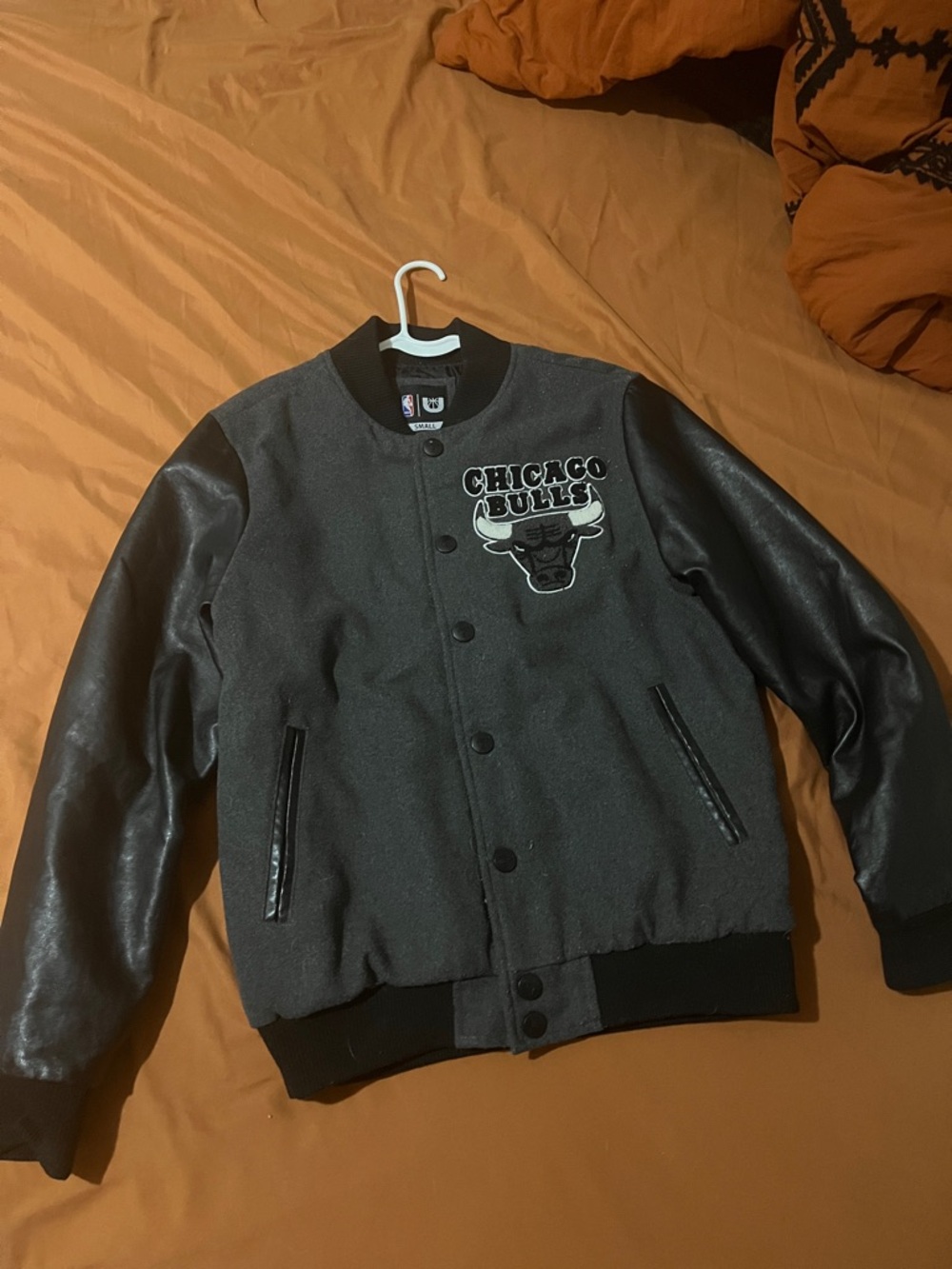 Vintage Charcoal & Black Varsity jacket Chicago bulls small or worn as medium